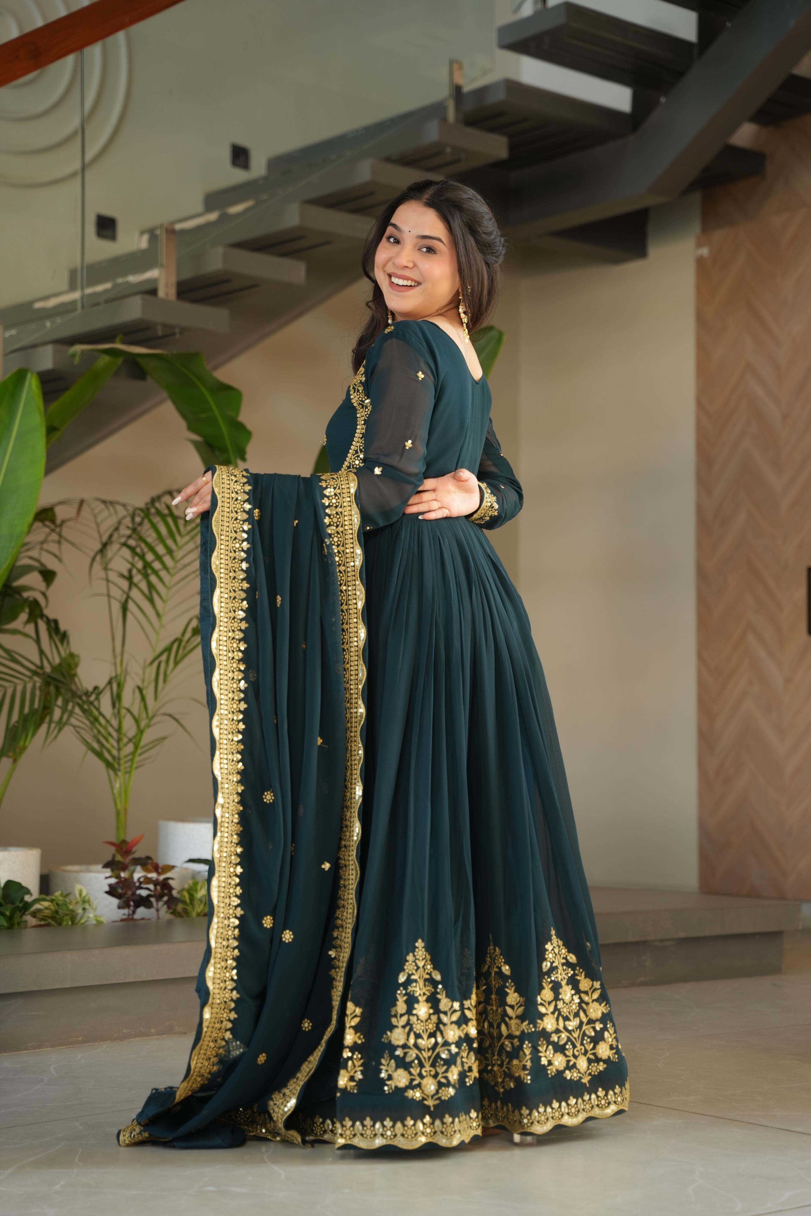 Mahroz Anarkali - Donkergroen