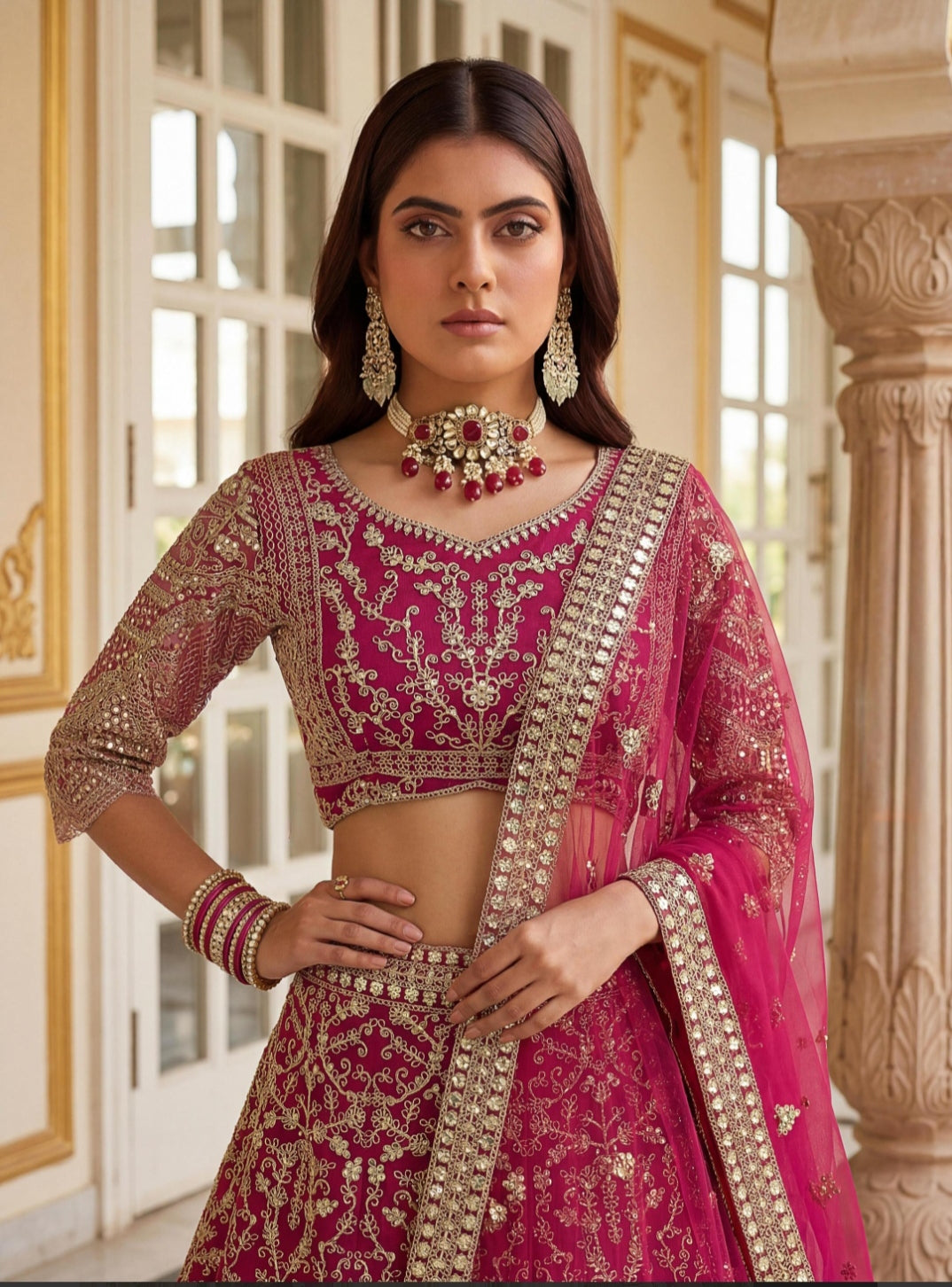 Jehan Lehenga - Rood
