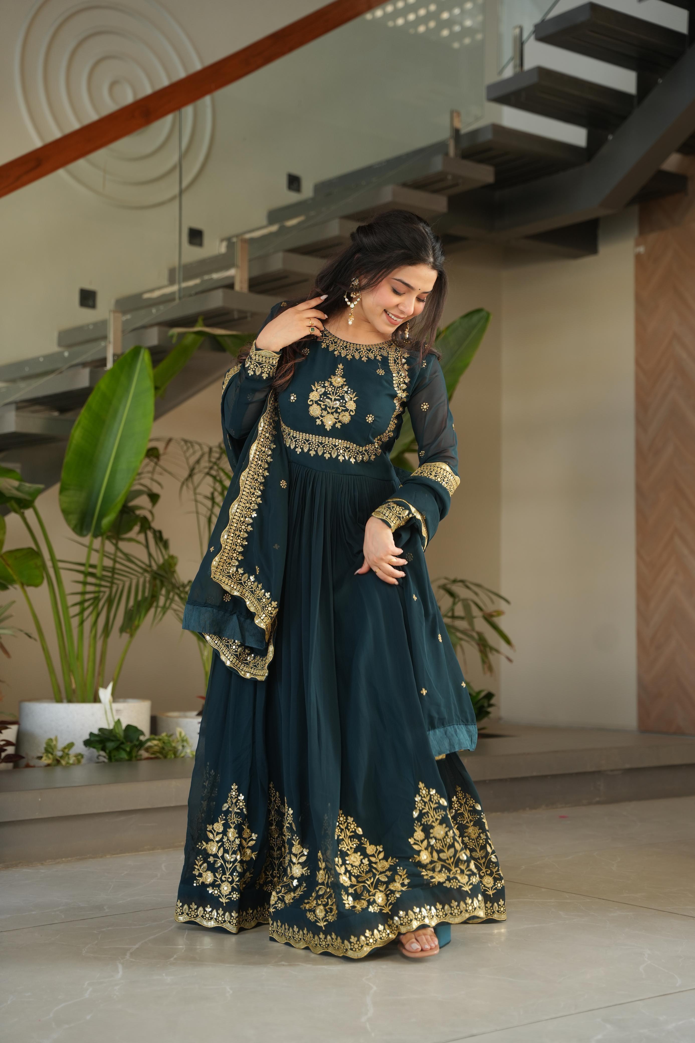 Mahroz Anarkali - Donkergroen